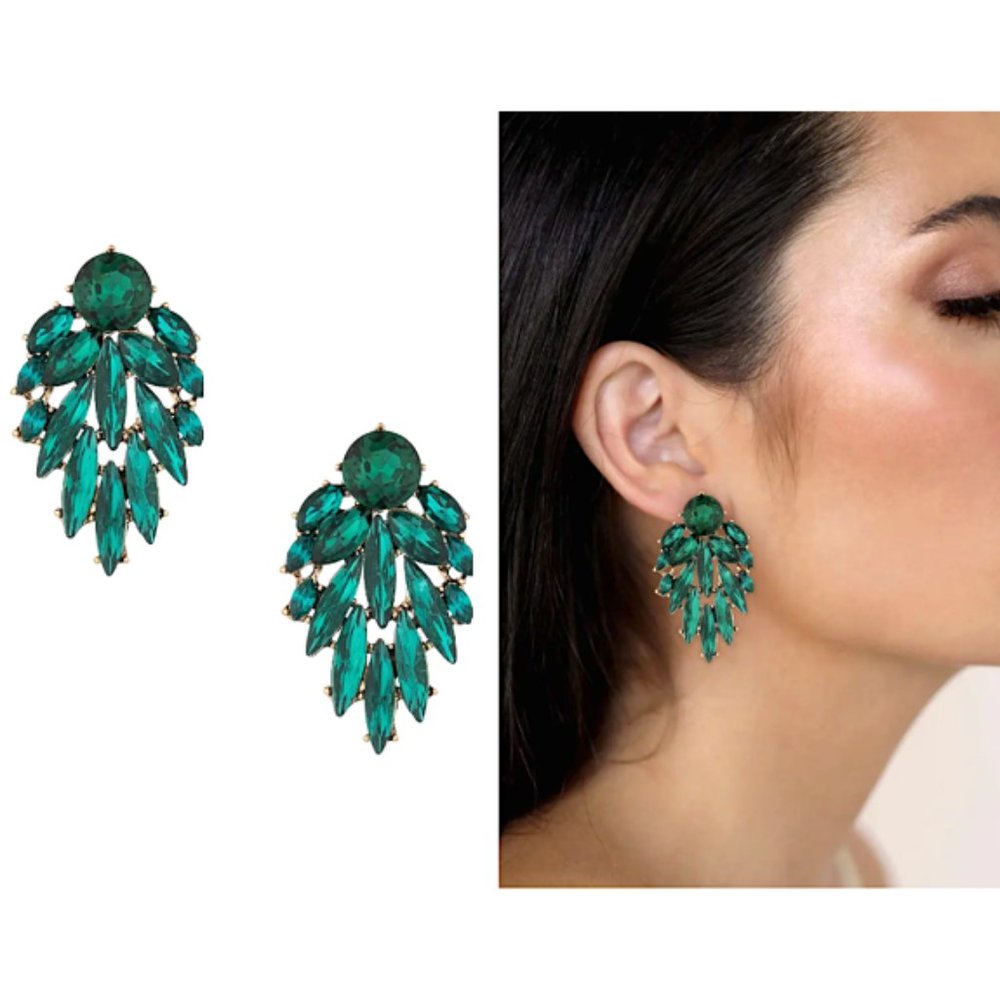 New ~ Anthropologie Ettika "Cry Me A River" Emerald Green Crystal Drop Earrings